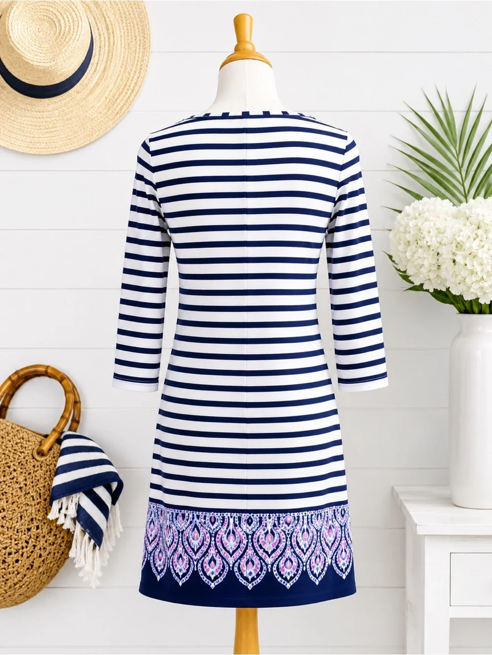 Lilly Pulitzer Women’s XS Navy White Stripe Shift Dress 3/4 Sleeve